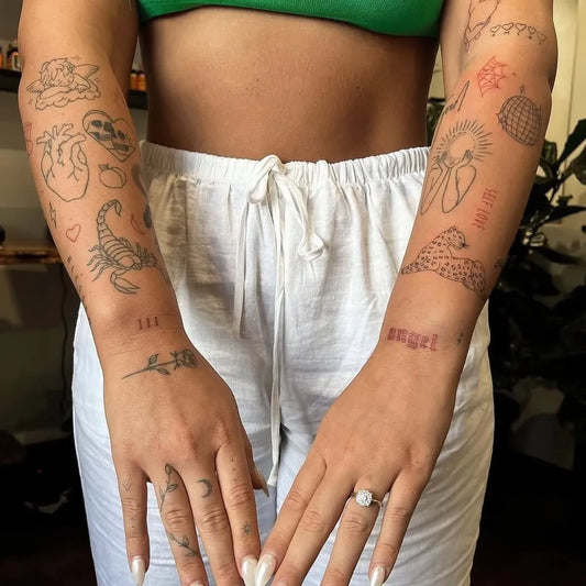 Big Patchwork Angel Skull Scorpion on Women Arms Tattoo by @soulpurposetattoo