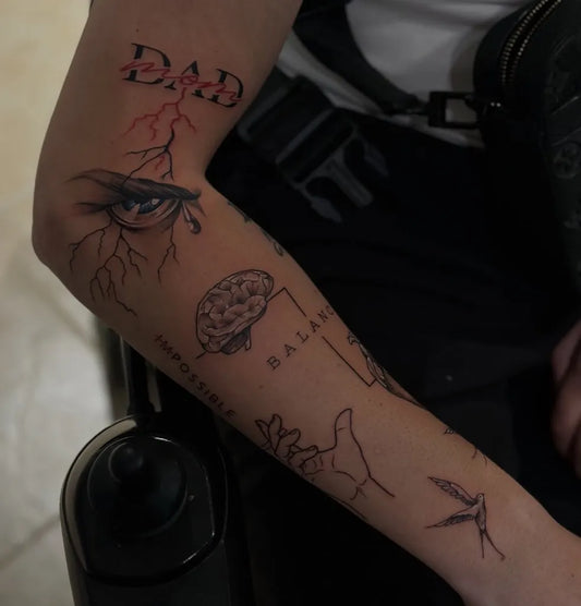 Big Patchwork Dad with lightning eye brain on Men Arm Tattoo by @renaldo_tattoo