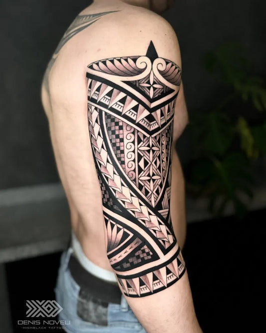 Big Polynesian Geometric Patterns on Men Arm Tattoo by @denisnoveli