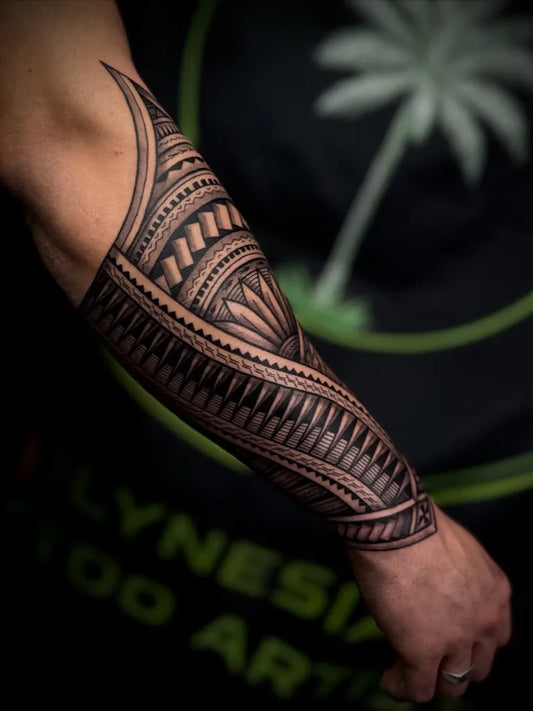 Big Polynesian Sleeve Tattoo on Men Arm by @sililo.tattoo