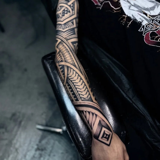 Big Polynesian Sleeve Tribal Patterns Tattoo on Men Arm by @thomaskuloloia_juan