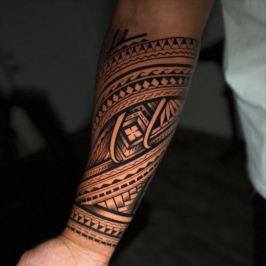 Big Polynesian Tribal Arm Bands Tattoo on Men Arm by @eb.inks