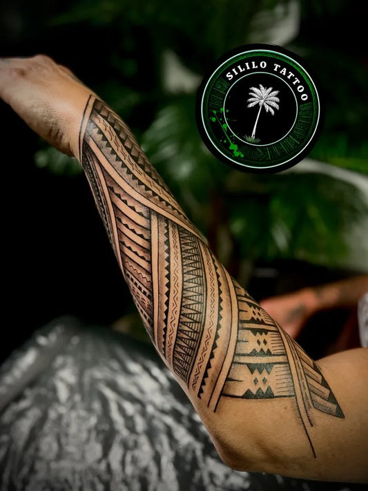 Big Polynesian Tribal Arm Bands Tattoo on Men Arm by @sililo.tattoo