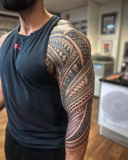 Big Polynesian Tribal Arm Tattoo on Men Arm by @_tattoofx