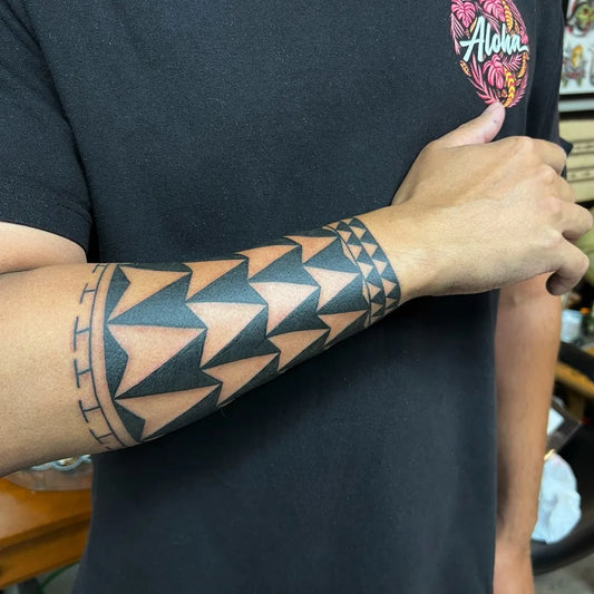 Big Polynesian Tribal Armband Tattoo on Men Forearm by @aloha_tattoo