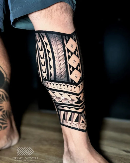 Big Polynesian Tribal Leg Bands Tattoo on Men Leg by @denisnoveli