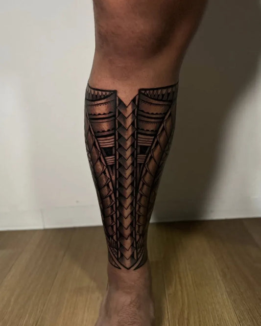 Big Polynesian Tribal Leg Patterns Tattoo on Men Leg by @dominic.inktattoo