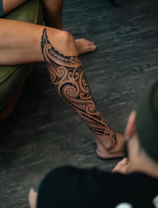 Big Polynesian Tribal Leg Patterns Tattoo on Men Leg by @pedroamveloso