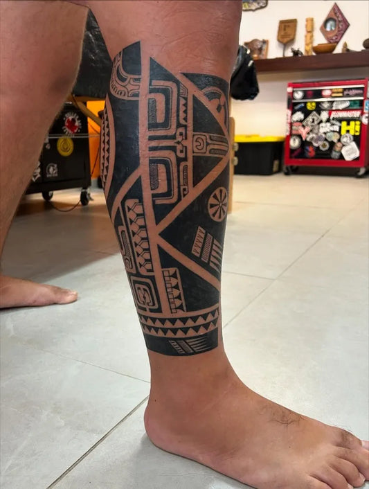 Big Polynesian Tribal Leg Patterns Tattoo on Men Leg by @tattoosbymanureva