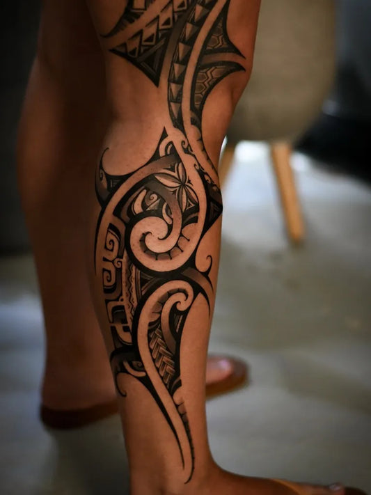 Big Polynesian Tribal Leg Patterns Tattoo on Women Thigh by @kurtistattoos