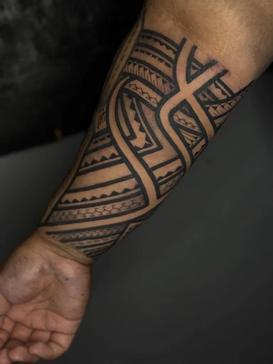 Big Polynesian Tribal Patterns Tattoo on Men Arm by @_ajtattoos
