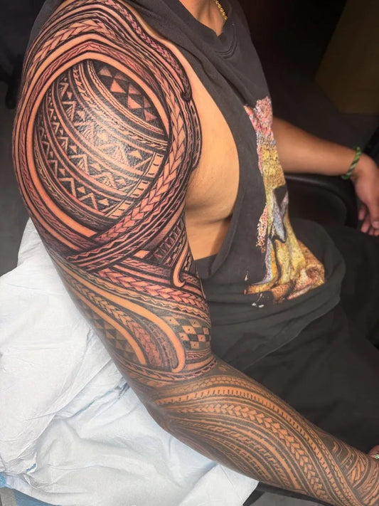 Big Polynesian Tribal Patterns Tattoo on Men Arm by @blackleitattoo