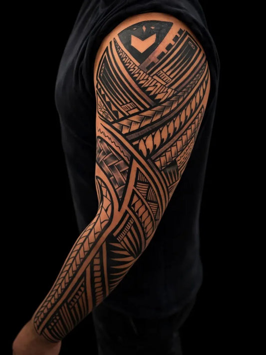 Big Polynesian Tribal Patterns Tattoo on Men Arm by @km_tattoos