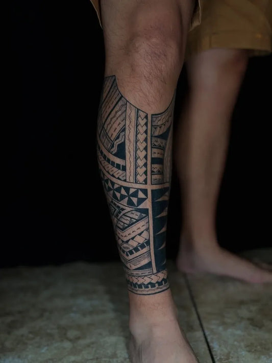 Big Polynesian Tribal Patterns Tattoo on Men Leg by @tattoosbykeola