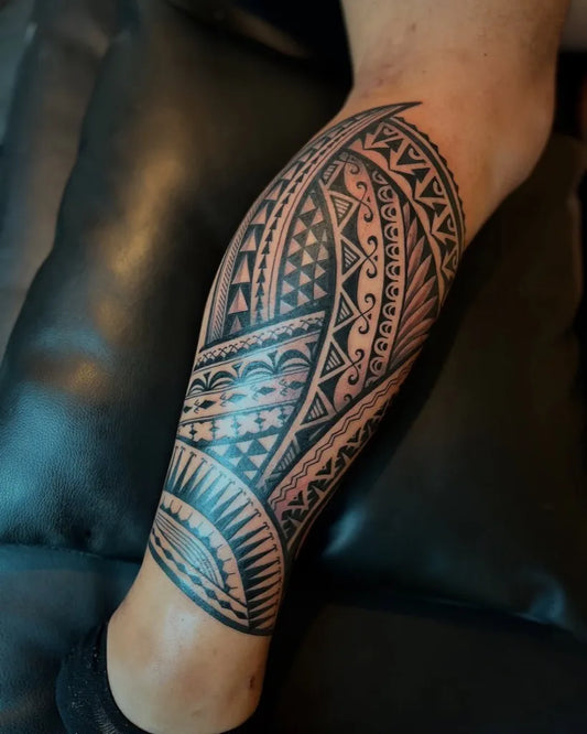 Big Polynesian Tribal Patterns Tattoo on Men Leg by @upspatterson