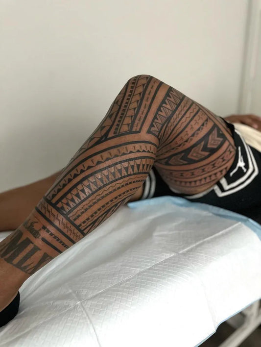 Big Polynesian Tribal Patterns Tattoo on Women Leg by @inkbyila