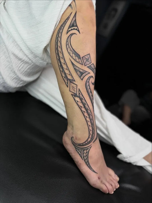 Big Polynesian Tribal Patterns Tattoo on Women Leg by @tikinuts