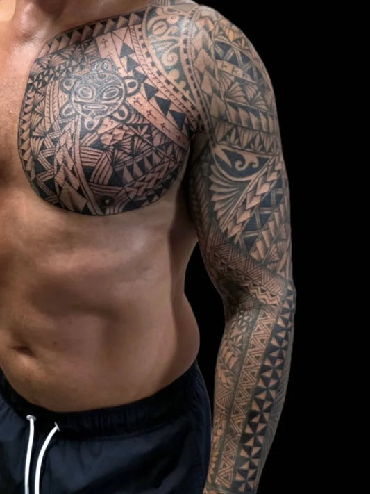 Big Polynesian Tribal Patterns on Men Arm Sleeve Tattoo by @emiliabalinesetattoo