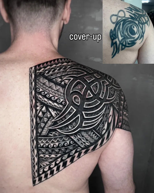 Big Polynesian Tribal Shoulder Coverup Tattoo on Men Shoulder by @dogmung77_tattoo