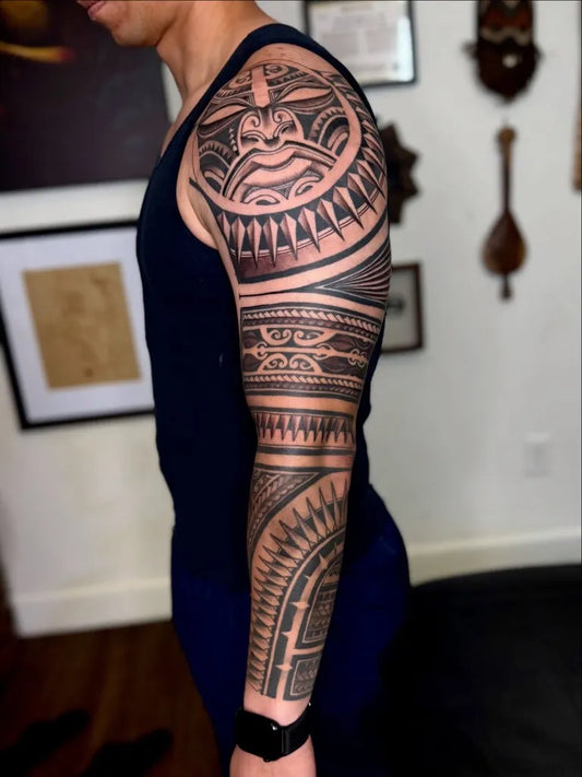 Big Polynesian Tribal Sleeve Men Arm Tattoo on Men Arm by @fresh_native