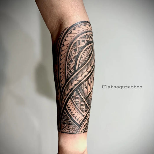 Big Polynesiantribalpatterns on Men Arm Sleeve Tattoo by @ulatsagutattoo