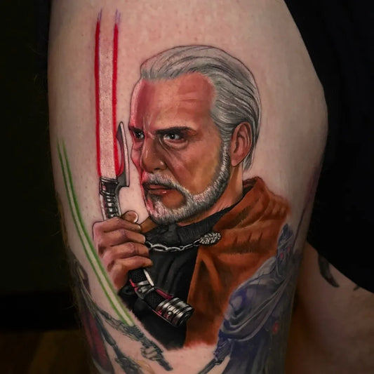 Big Realism Count Dooku Star Wars Tattoo on Men Thigh by @samsonmedare