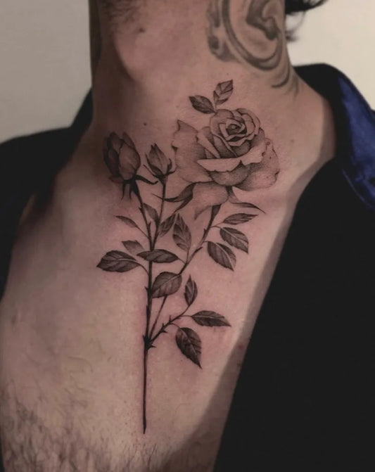 Big Realism Roses on Men Neck Tattoo by @cristinavaras_tattoo