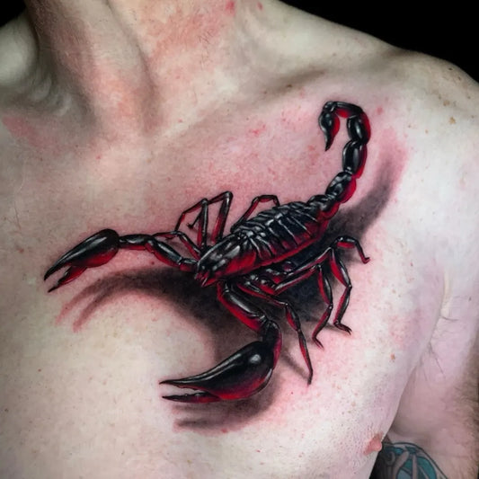 Big Realism Scorpion on Men Chest Tattoo by @revivaltattoostudio