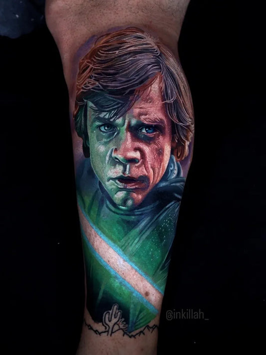 Big Realism Star Wars Luke Skywalker Tattoo on Men Leg by @inkillah_