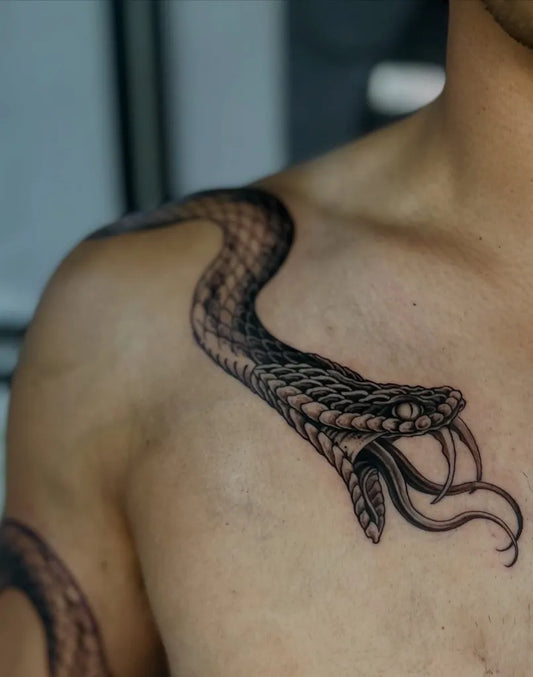 Big Realistic Snake on Men Shoulder Tattoo by @garethtattoos