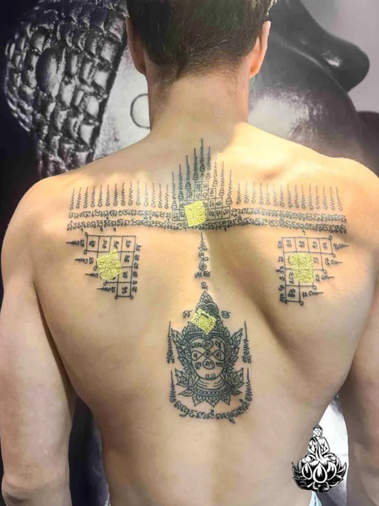 Big Sak Yant Haeha Yant with Gao Yord and Script Tattoo on Men Back by @ajarnkengofficial