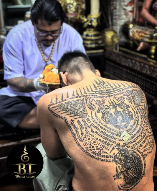 Big Sak Yant Hanakwen Suea Gao Tattoo on Men Back by @bttattoobangkokthailand