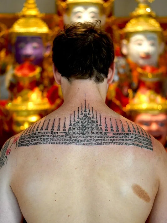 Big Sak Yant Sacred Geometry Script Tattoo on Men Back by @sakyant_arjarn_fluke