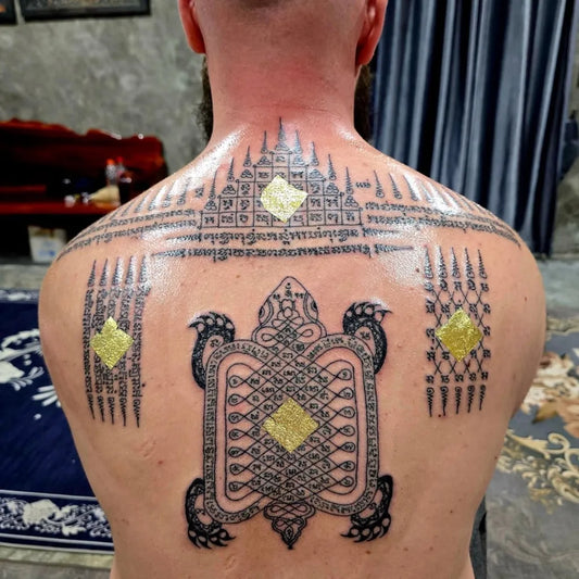 Big Sak Yant Temple Turtle Sak Yant Tattoo on Men Back by @arjarn_wut_huahin