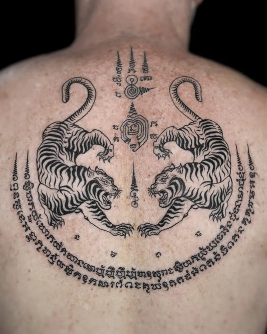 Big Sak Yant Tigers Men Back Tattoo by @alldaytattoobkk