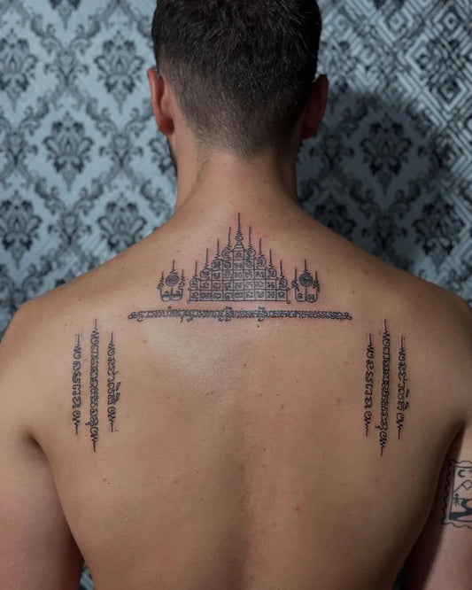 Big Sak Yant Sacred Geometry Tattoo on Men Back by @preservation_khmer_sakyant