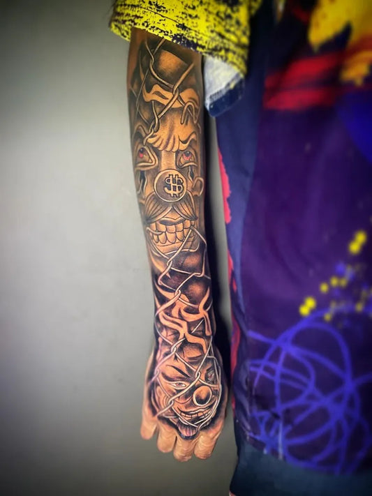Big Skull and Chains Men Forearm Tattoo by @peruaano