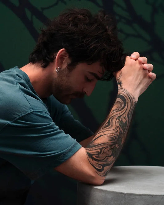 Big Sleeve Swirls and Lines on Men Forearm Tattoo by @katiemizuno