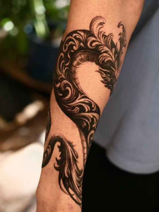 Big Traditional Dragon on Men Arm Tattoo by @d.gone_ttt