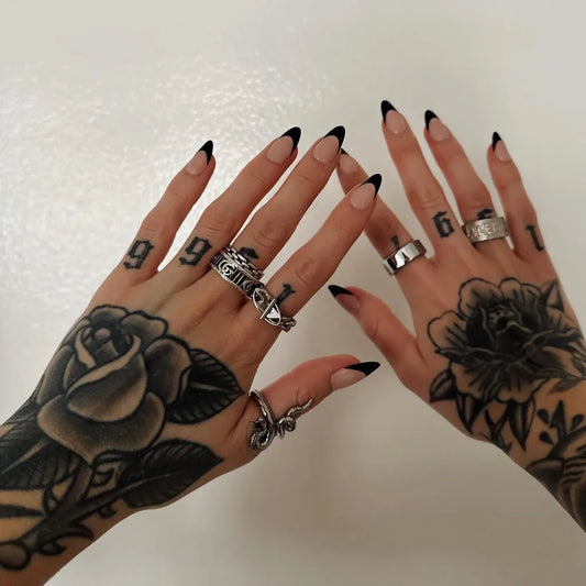 Big Traditional Rose and Numbers on Women Hands Tattoo by @mollyyyhammons