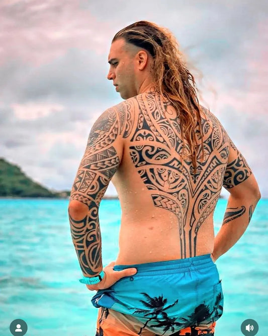 Big Tribal Back and arm patterns on Men Back Tattoo by @aitortattoozon3