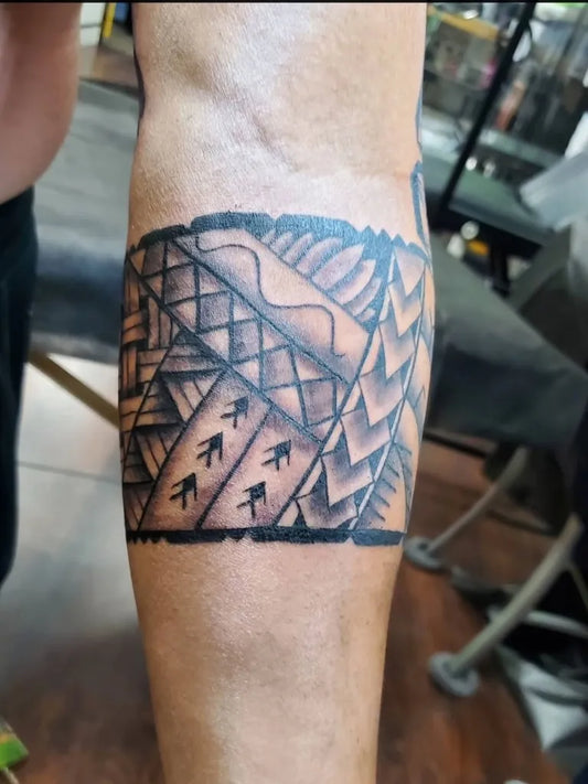 Big Tribal Band Geometric Patterns Arrows on Men Forearm Tattoo by @tattoosbymonk