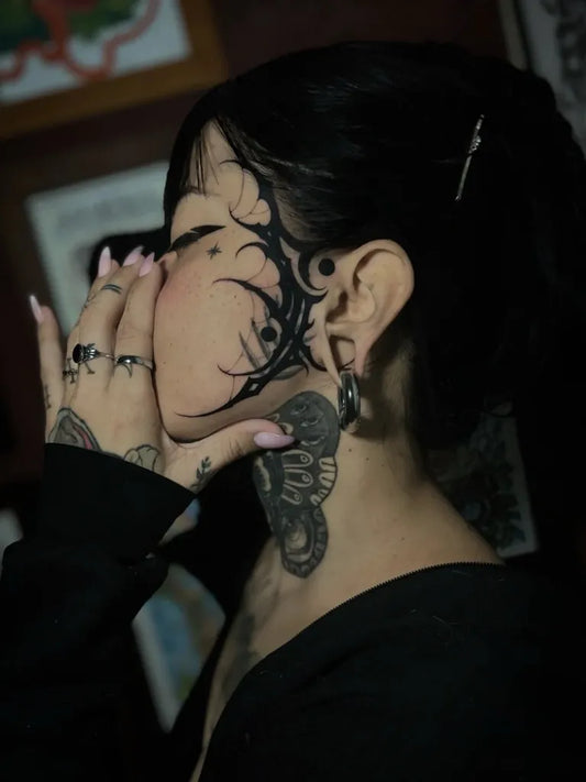 Big Tribal Branch on Women Face Tattoo by @zerez_nueveonce