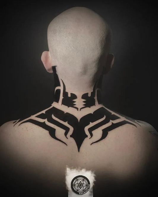 Big Tribal Geometric Patterns on Men Back Tattoo by @kalikula.tattoo