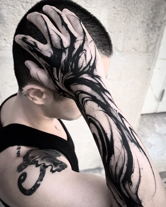 Big Tribal Hand and Tentacle on Men Arm Tattoo by @darkflow_yousun