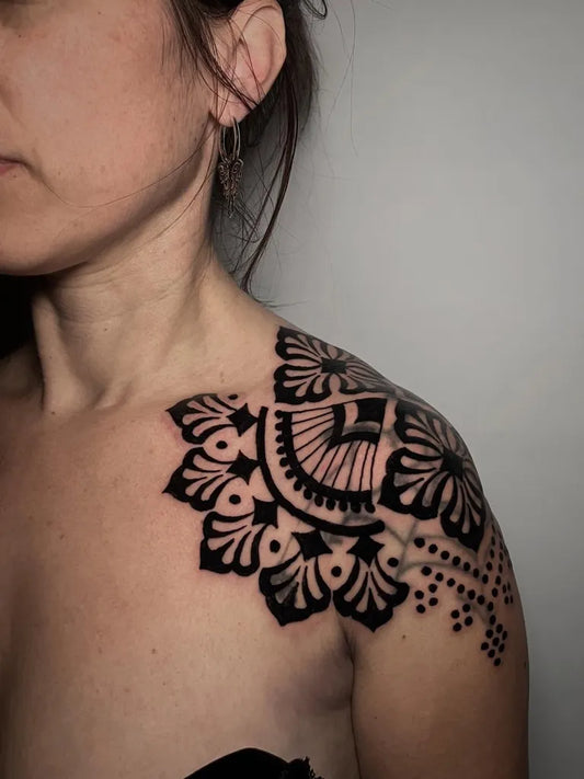 Big Tribal Mandala Flower on Women Shoulder Tattoo by @luz_is_back