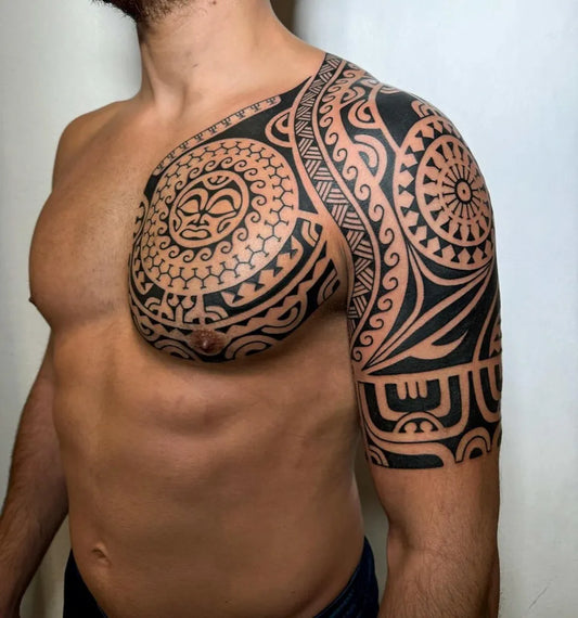 Big Tribal Mandala Geometric Patterns on Men Shoulder Tattoo by @stray_art_tattoo_studio