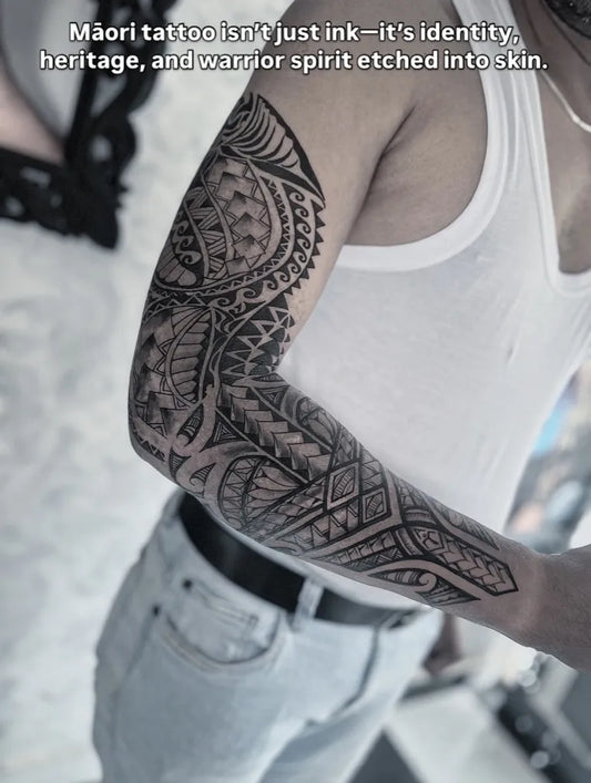 Big Tribal Maori patterns on Men Arm Tattoo by @krishtattoos
