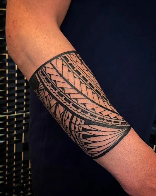 Big Tribal Polynesian Bands on Men Forearm Tattoo by @diego_dayala