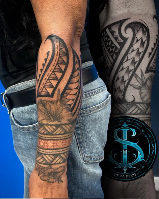Big Tribal Polynesiansleeve on Men Arm Tattoo by @sefa_inks